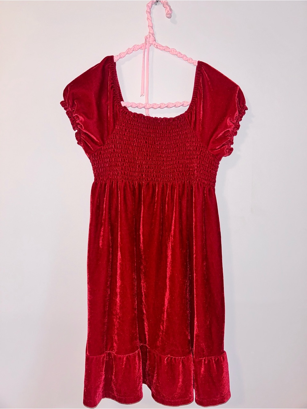 Vintage Style Red Velvet Smocked Puff Sleeve Babydoll Mini Dress - Picture 3 of 6